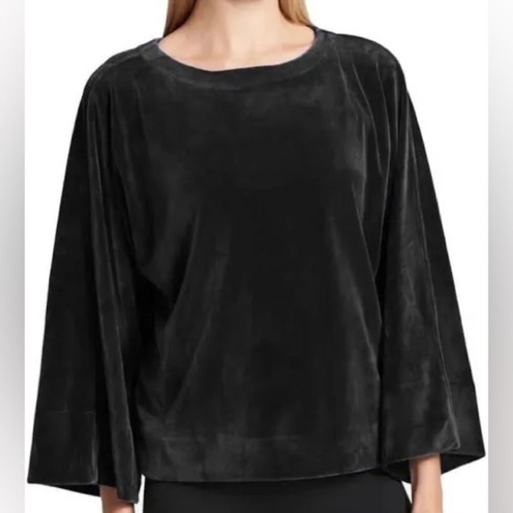 Dkny Womens Velour Kimono Sleeve Basic Top Black‎ Size Medium New